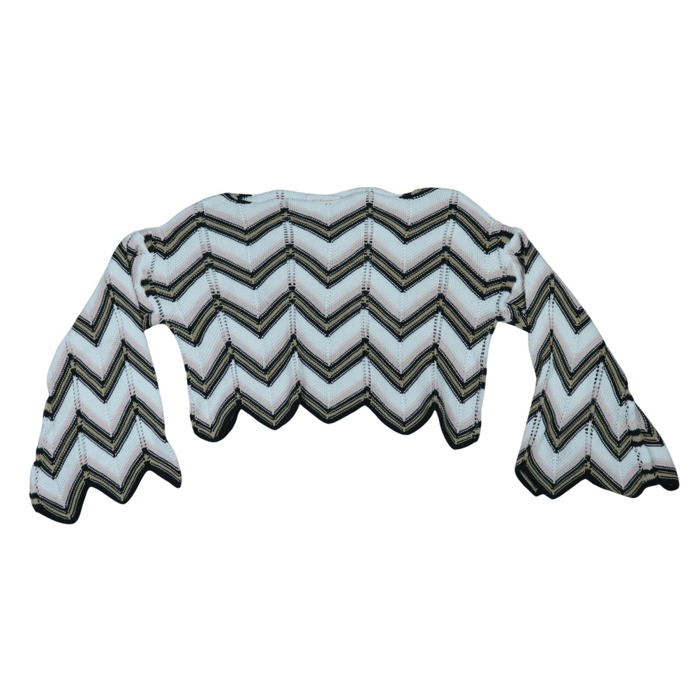 Francesca's Audrey Parks Sweater Multicolor Sz XS Chevron Knit Bell Sleeve Crop